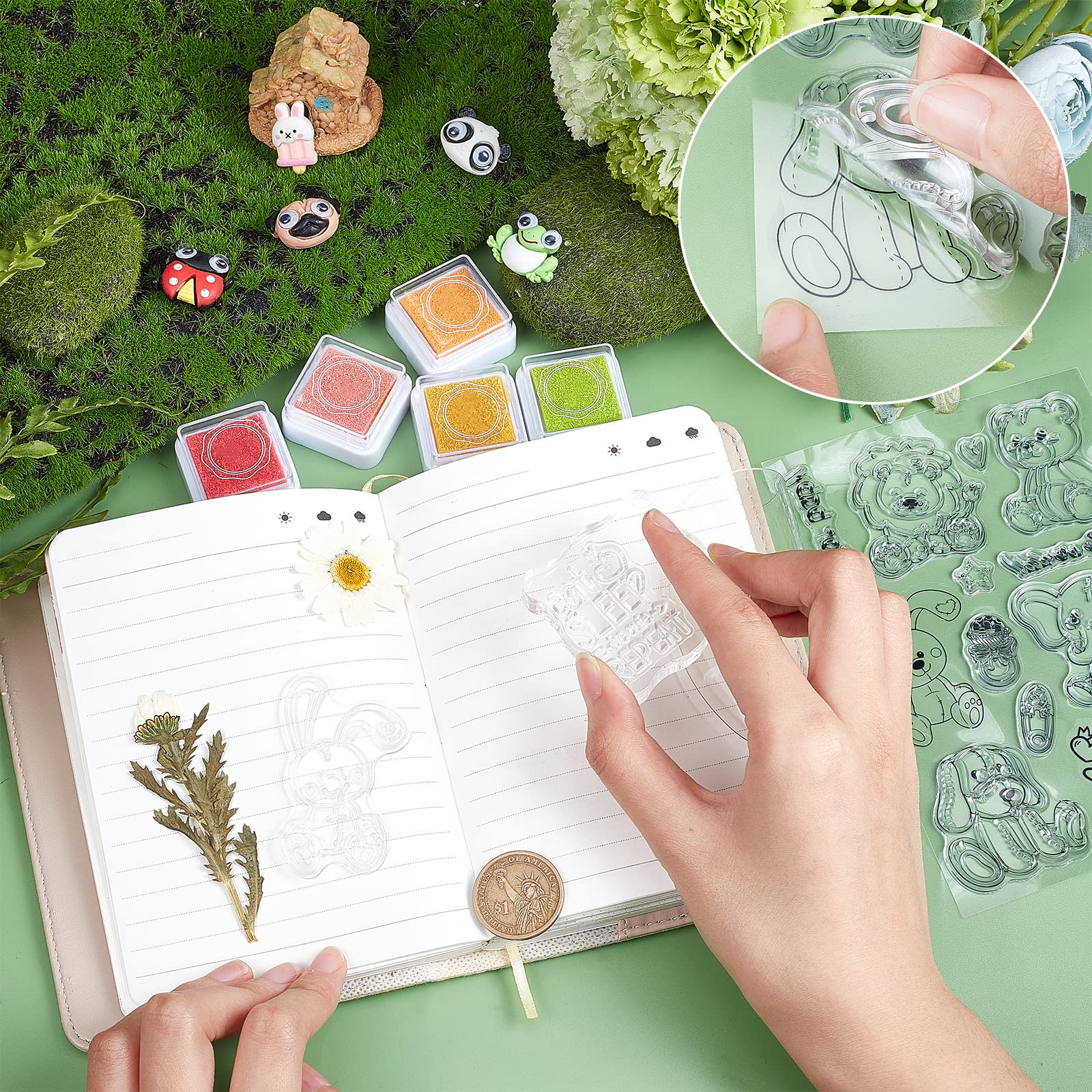 GlobleLand Transparent Silicone Animal Stamps - Bear, Lion, Elephant, Rabbit, Dog - DIY Scrapbooking, Card Making, Photo Album Decoration for Christmas, Birthday, Valentine's Day - Perfect for Handmade Greeting Cards, Journals & Paper Crafts