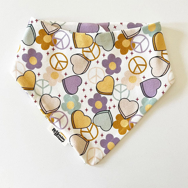 Bohemian Babies Organic Cotton Bandana Bib - Peace & Love Design | Soft & Absorbent Drool Bib for Babies & Toddlers | Perfect for Feeding, Teething & Everyday Use