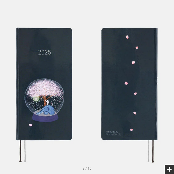 Hobonichi Techo 2025 Planner - Hiroko Kubota Night Cherry Blossom Snow Globe Weeks Hardcover, Weekly Horizontal Layout, January Start, Monday Start, English Edition | Perfect for Journaling, Planning & Gift Giving
