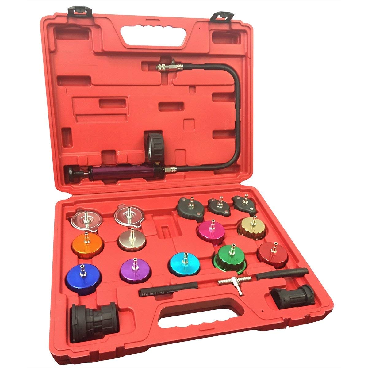 FJC 21-Piece Radiator and Cap Pressure Tester Kit (43660) - Professional Automotive Cooling System Diagnostic Tool for Mechanics & DIY Car Maintenance