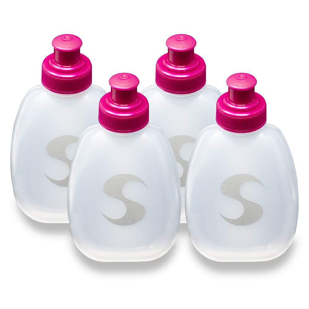 Synergy Reusable Handheld Running Water Bottles - 6oz 4-Pack (Pink) - Lightweight Leakproof Sports Water Bottle for Jogging, Hiking, Gym & Outdoor Activities