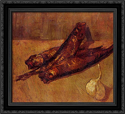 Vincent van Gogh Still Life With Bloaters And Garlic Framed Canvas Art - 22x20 Inch Black Ornate Wood Wall Decor for Living Room, Bedroom & Office