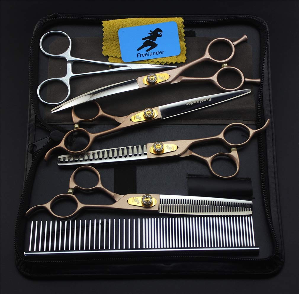 Professional 7.0 Inch Stainless Steel Pet Grooming Scissors Set - Sharp Dog & Cat Grooming Shears with Comb Kit for Precise Hair Trimming at Home or Salon