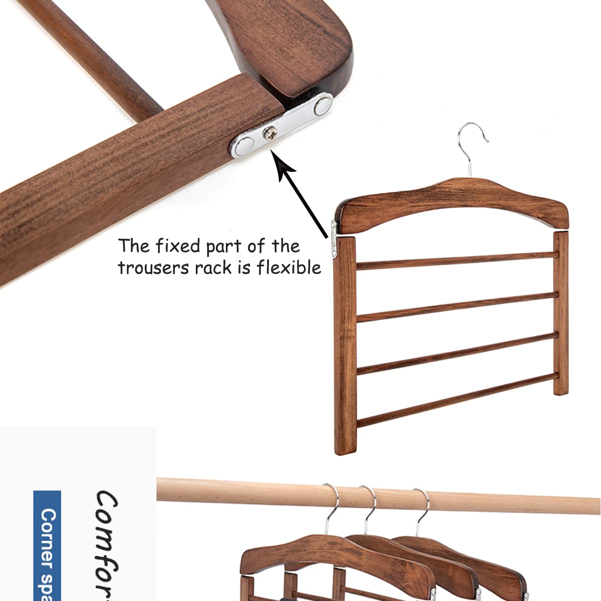 Wooden 4-Tier Pant Hanger - Space Saving Closet Organizer for Jeans, Pants, Scarves & Towels (2 Pack, Brown) - Perfect for Bedroom, Closet & Laundry Room Storage