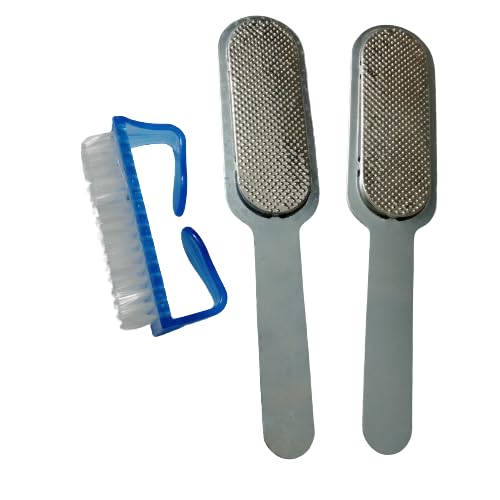 ZAUKY 1PC Nail Brush & 2PCS Stainless Steel Foot Scrubber Set - Manicure Pedicure Tools for Men & Women - Dead Skin Remover for Fingernails & Toes Cleaning - Perfect for Home Spa, Salon & Travel Grooming Kit