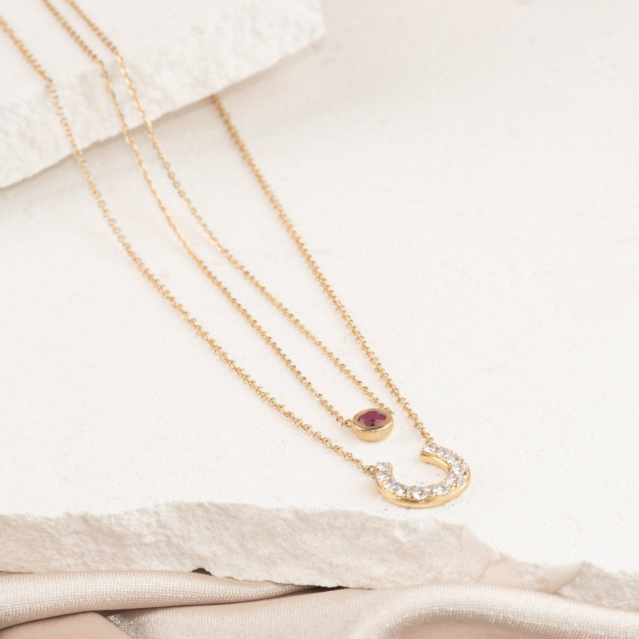 14k Solid Yellow Gold Ruby Station Necklace - Elegant Bezel Set Gemstone Jewelry for Women, Perfect for Gifts, Anniversaries, and Special Occasions