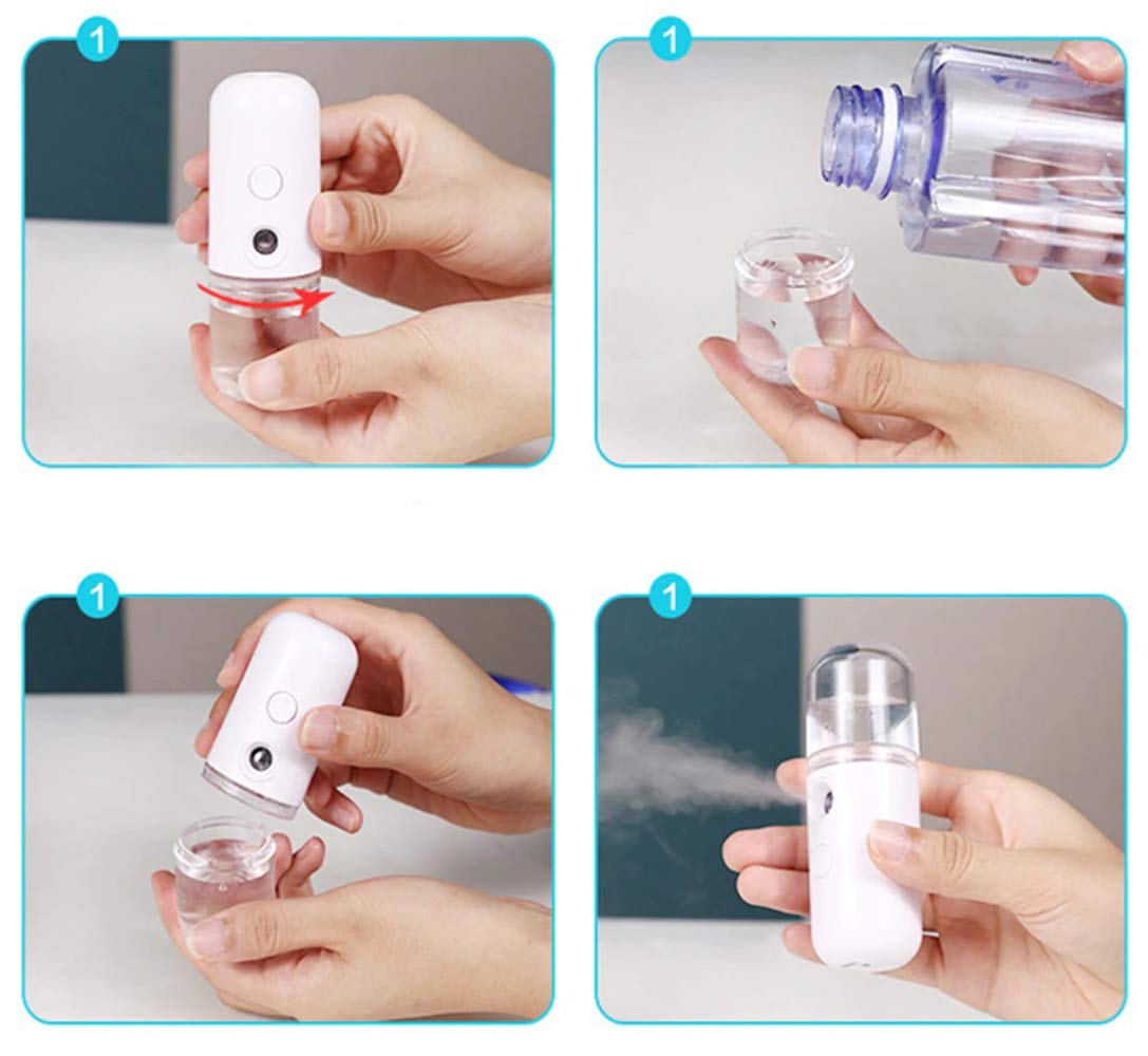 Portable Nano Facial Mister - USB Rechargeable Mini Face Sprayer for Skin Care, Eyelash Extensions & Makeup | Travel-Friendly Atomizing Mist Device (4-Pack) | Perfect for Hydration, Makeup Setting & Spa Treatments