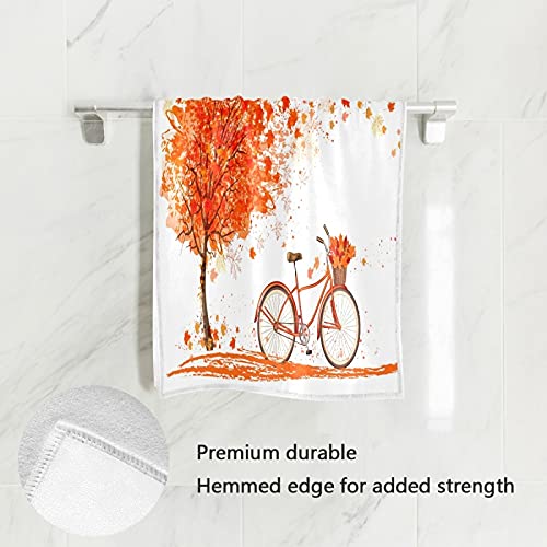 Fall Maple Tree Bike Soft Microfiber Hand Towels 16x30 Inch - Decorative Autumn Bicycle Kitchen Dish Towels & Washcloths for Bathroom, Hotel, Gym, Spa - Perfect for Home Decor, Cycling Enthusiasts & Gift Giving