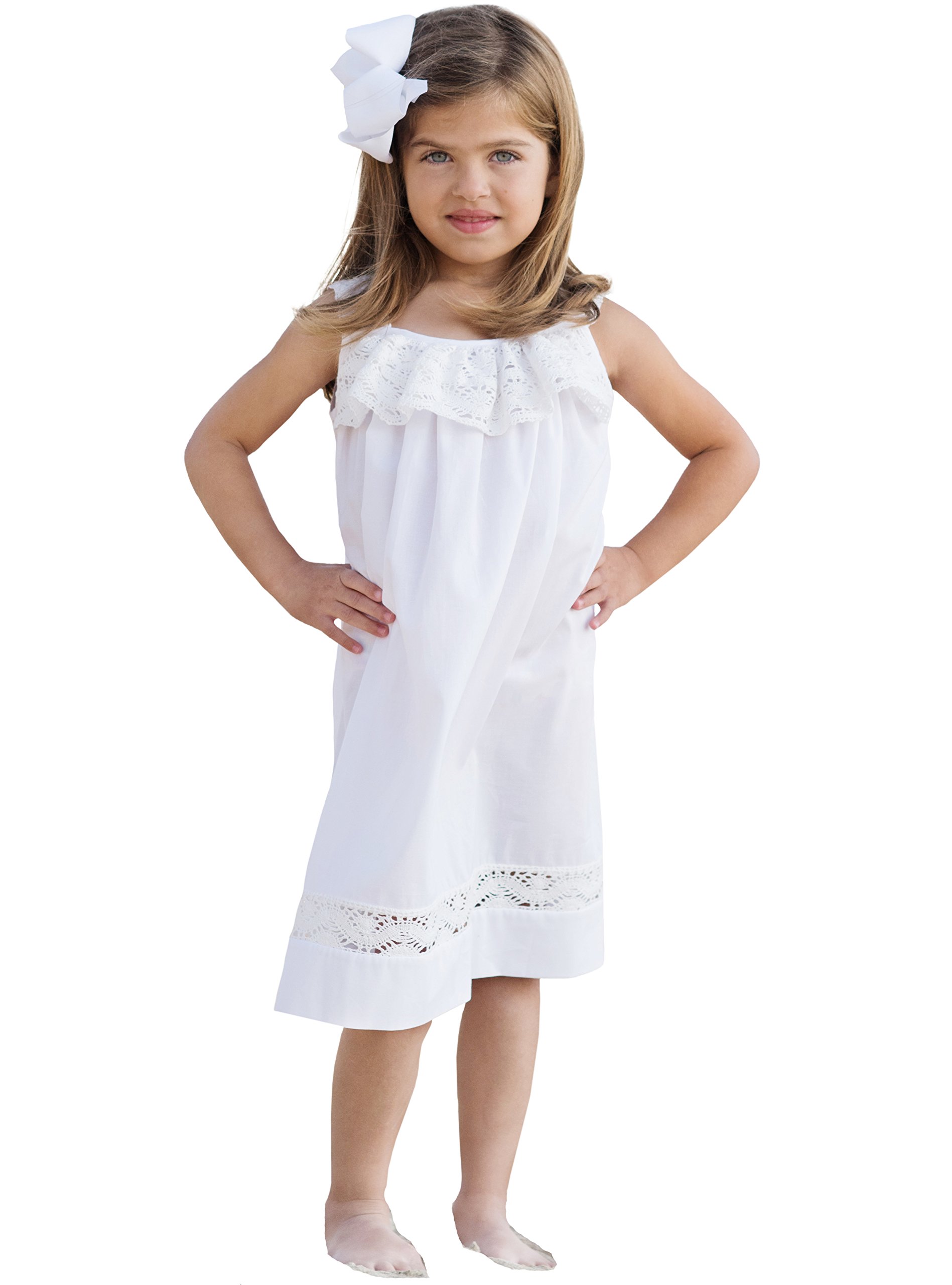 Strasburg Girls' Lace Beach Dress - White & Ivory Floral Summer Dress for Flower Girls | Perfect for Weddings, Beach Vacations, and Special Occasions