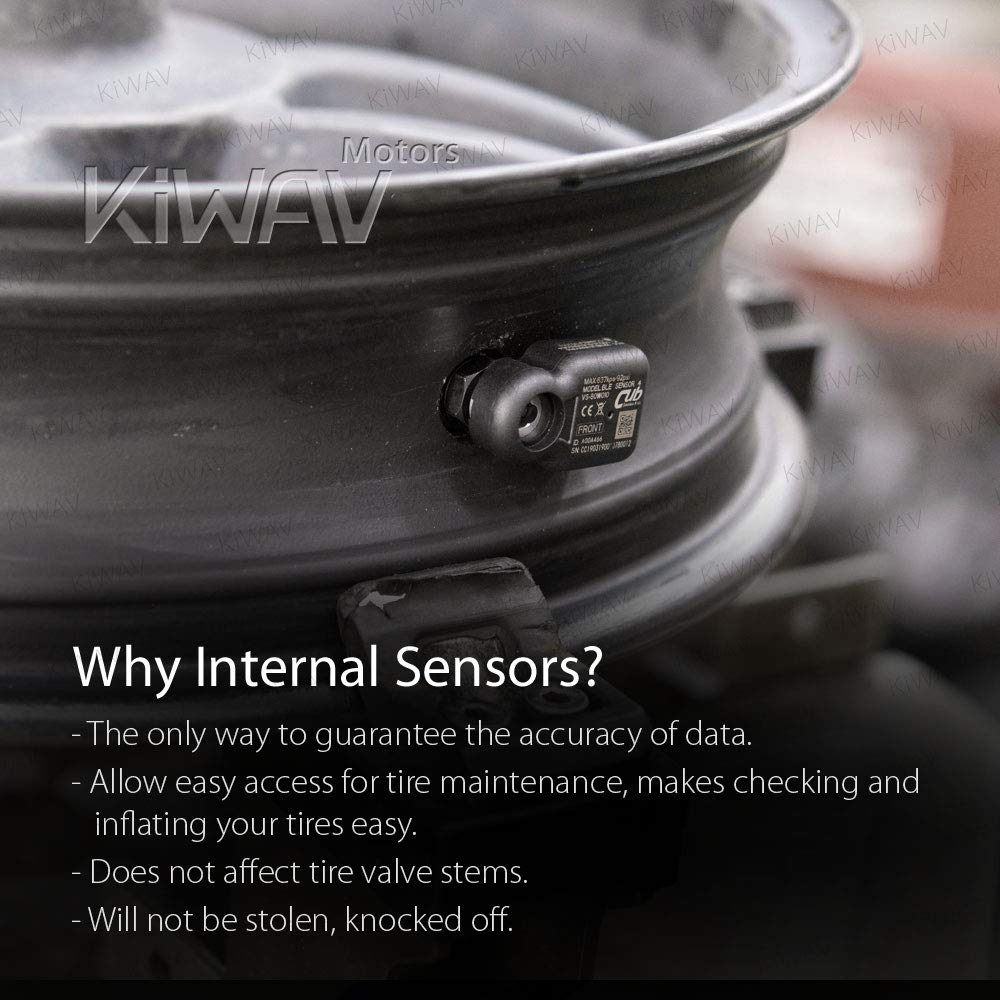 KiWAV Motorcycle TPMS Internal Sensor with Rearview Mirror - Real-Time Tire Pressure Monitoring System for M10/M8 Valve - Perfect for Long Rides & Off-Road Adventures