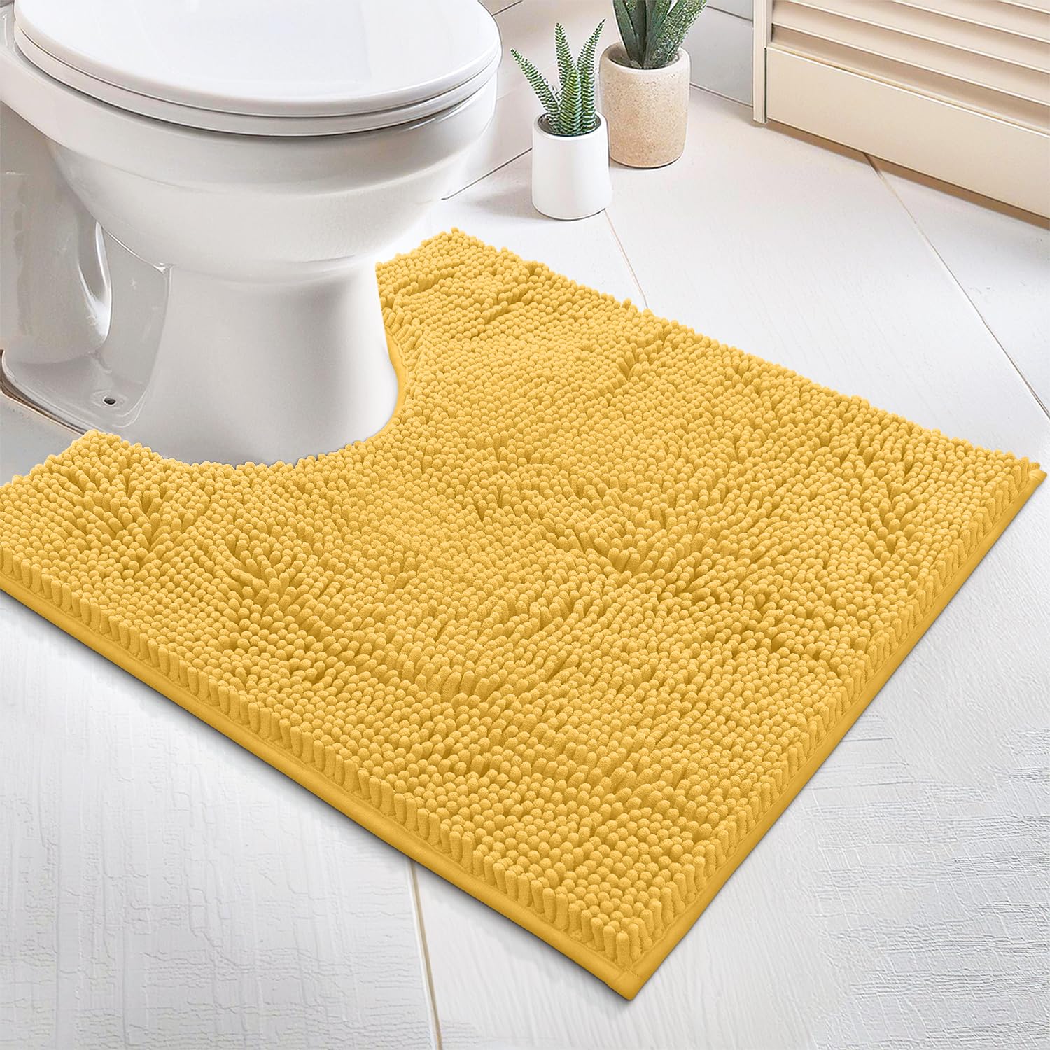 LuxUrux U-Shaped Toilet Bath Mat – Super Absorbent Non-Slip Contoured Rug for Toilet Base, Soft Plush Chenille Fabric, Machine Washable (20