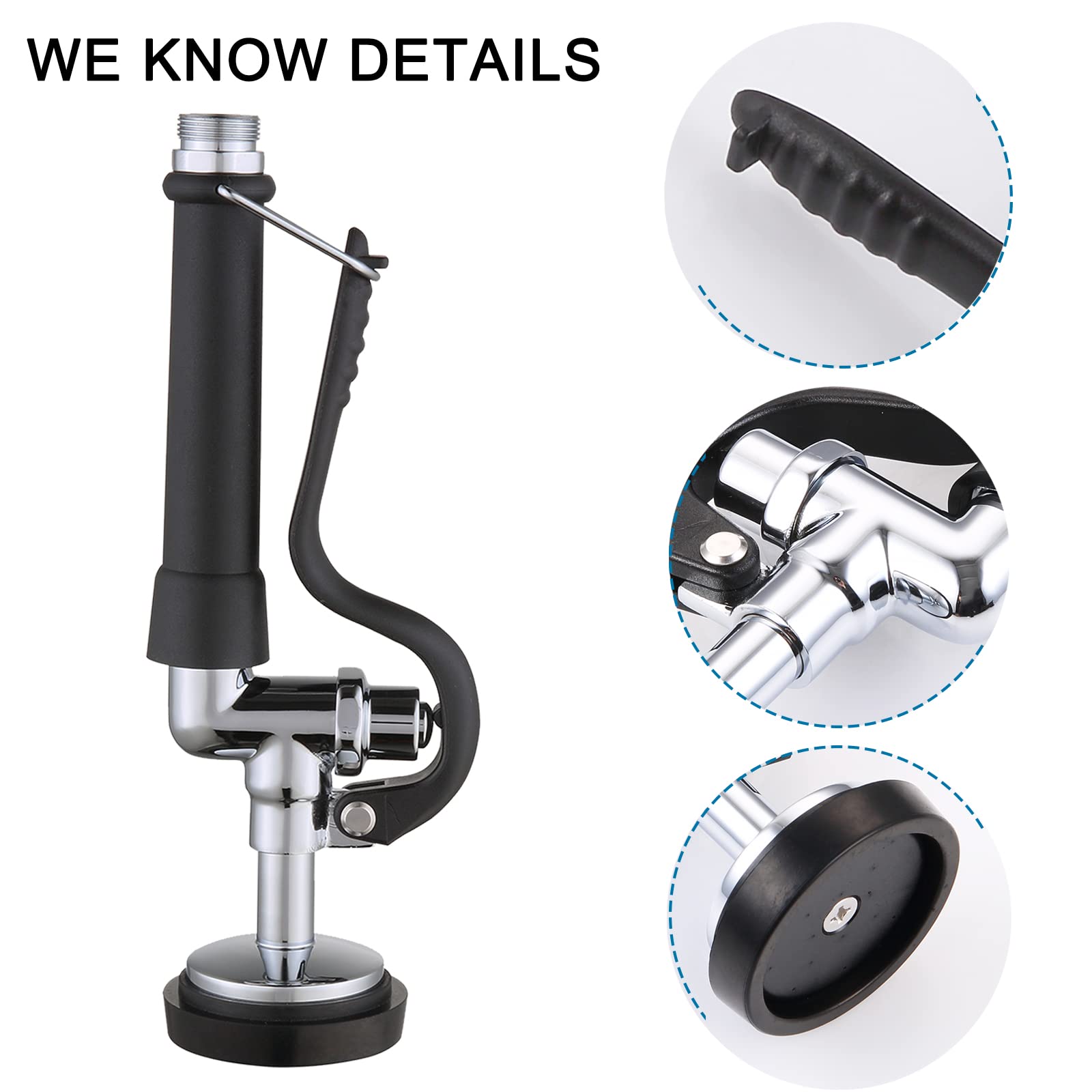 Commercial Pre-Rinse Sprayer with 1.42 GPM High Pressure Nozzle - Longer Handle Replacement for All Brand Faucets - Stainless Steel Lock in Chrome & Black - Perfect for Restaurant, Kitchen & Food Service Use