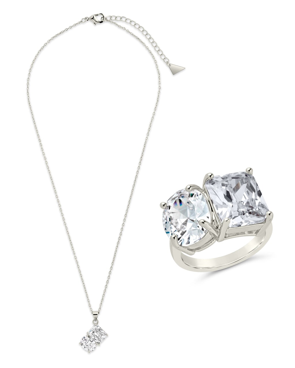 Elegant Marla CZ Toi et Moi Necklace & Cocktail Ring Set - Sterling Silver Bridal Jewelry for Women | Perfect for Weddings, Anniversaries & Special Occasions