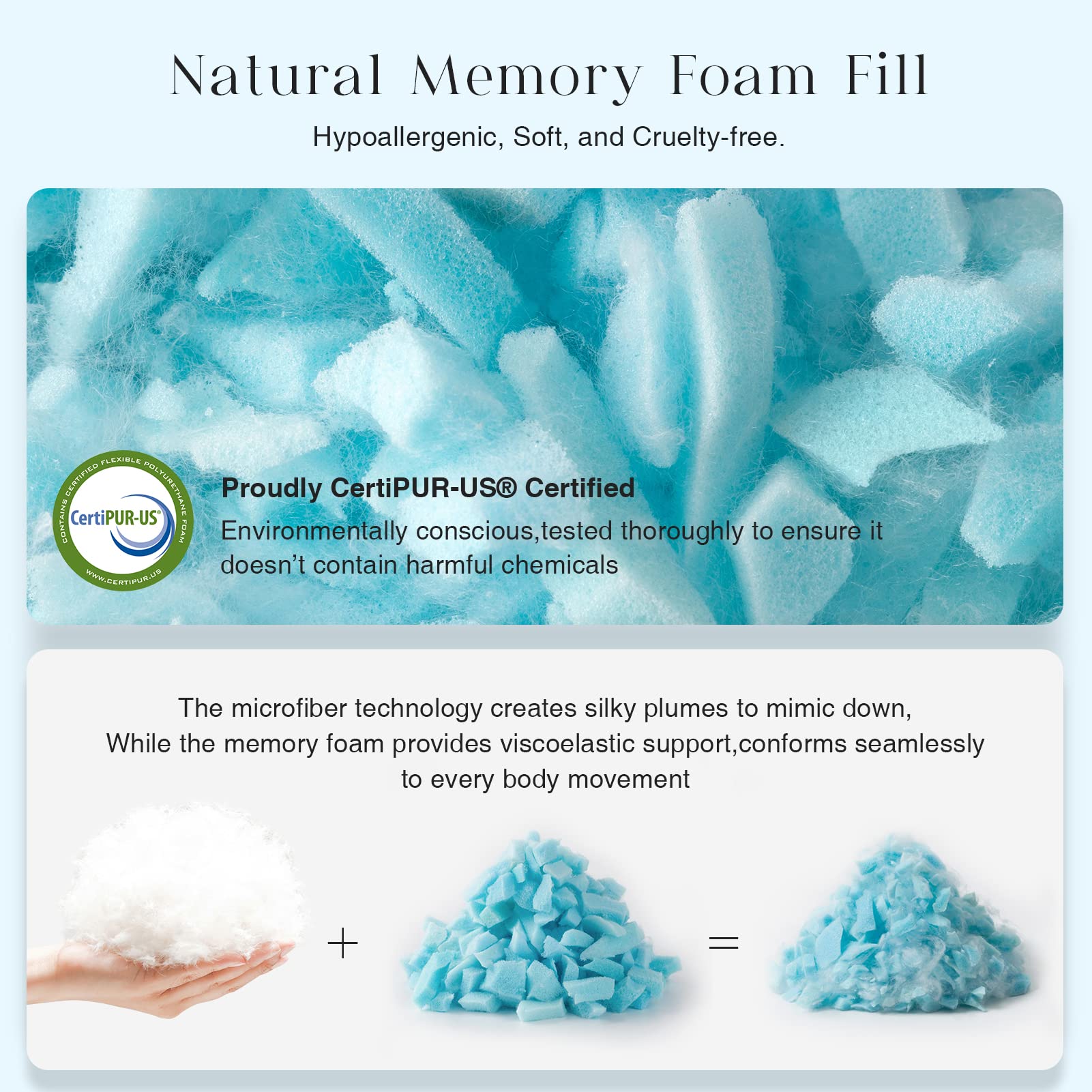 Phantoscope Shredded Memory Foam Pillows Queen Size 2 Pack - Cooling Adjustable Bed Pillows for Neck & Shoulder Pain Relief, Breathable Firm Pillow for Hot Sleepers - Perfect for Side, Back & Stomach Sleepers
