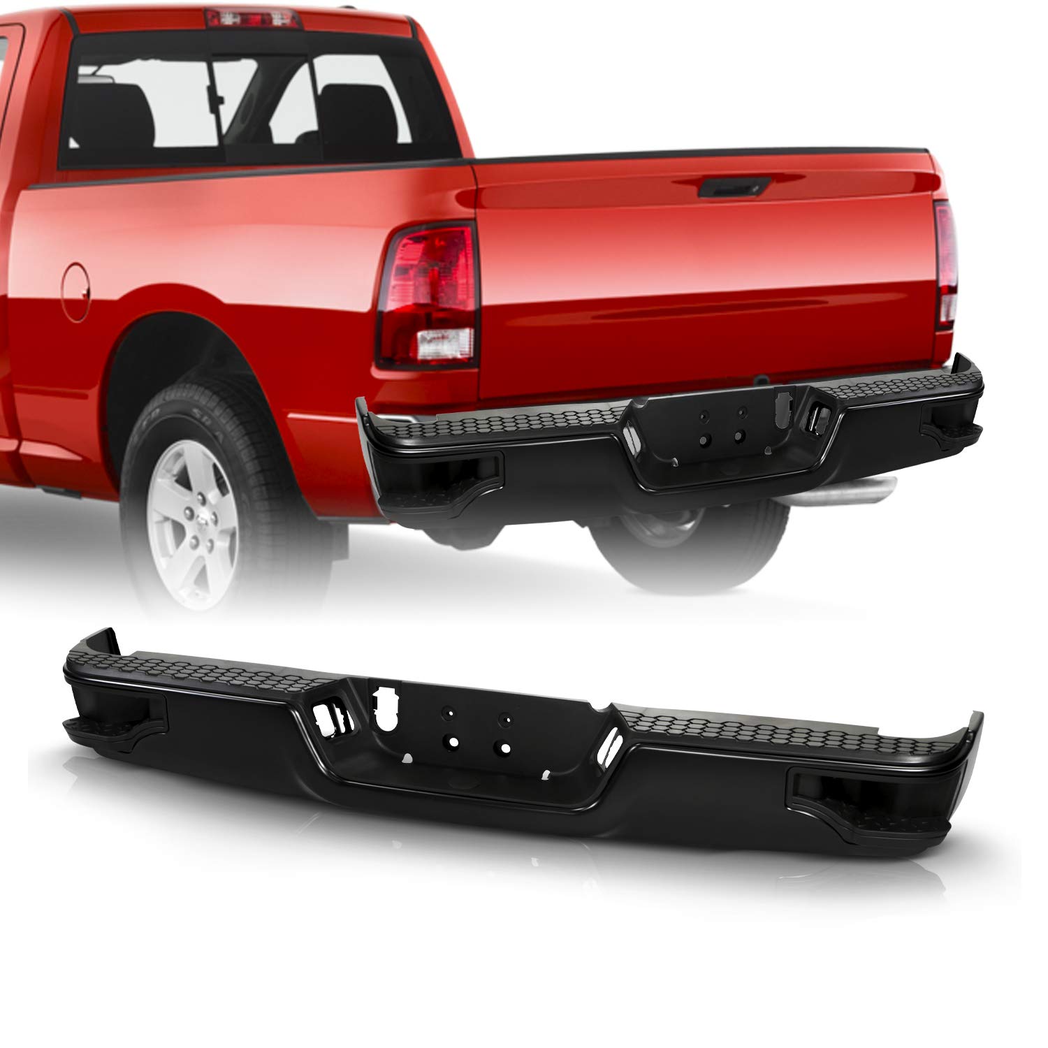 AKKON Steel Rear Bumper Corner Step for 2009-2018 Dodge Ram 1500/2500/3500 - Black Panel - No Parking Sensor Hole - Heavy Duty Truck Accessory for Off-Road & Work Site Use