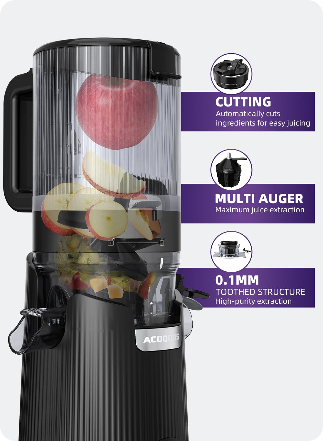 ACOQOOS Slow Masticating Juicer - Cold Press Juicer for Whole Fruits & Vegetables, 5.3
