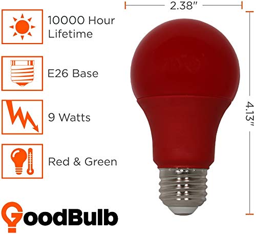 Christmas LED Light Bulbs - 9W Red & Green A19 Bulbs (2 Pack) - 60W Equivalent Energy Saving - E26 Base - Perfect for Holiday Decorations, Tree Lighting & Festive Home Decor