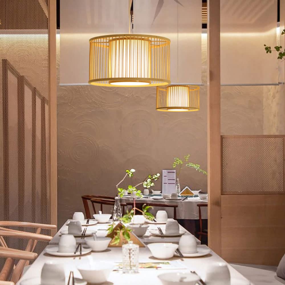 Minimalist Rattan Pendant Light - Adjustable Natural Bamboo Hanging Lamp with E27 Socket for Dining Room, Living Room, Restaurant & Cafe Decor