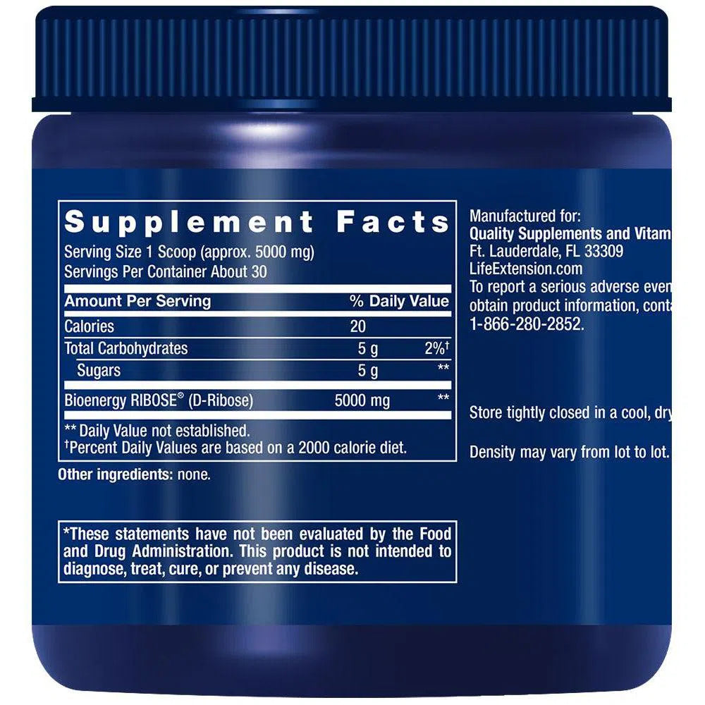 Life Extension D-Ribose Powder - Pure Energy Support for Athletes & Heart Health - Perfect for Workouts, Recovery & Cardiovascular Wellness