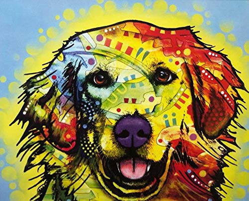 Dean Russo Golden Retriever Framed Canvas Art Print - 14.5x13.5 Inch Modern Pop Art Wall Decor - Perfect for Living Room, Bedroom & Office