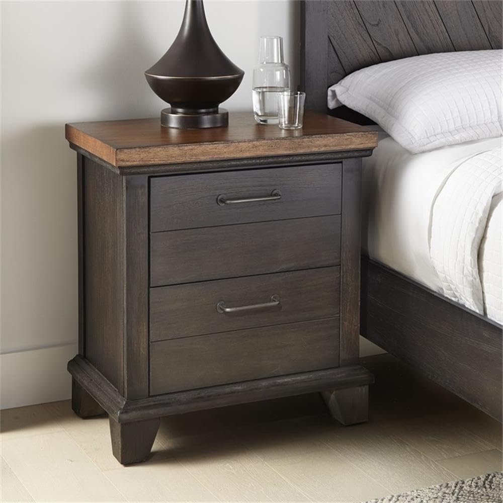 Steve Silver Bear Creek Chocolate & Honey Brown Wood Two-Drawer Nightstand - Bedside Table for Bedroom, Living Room, or Office Storage