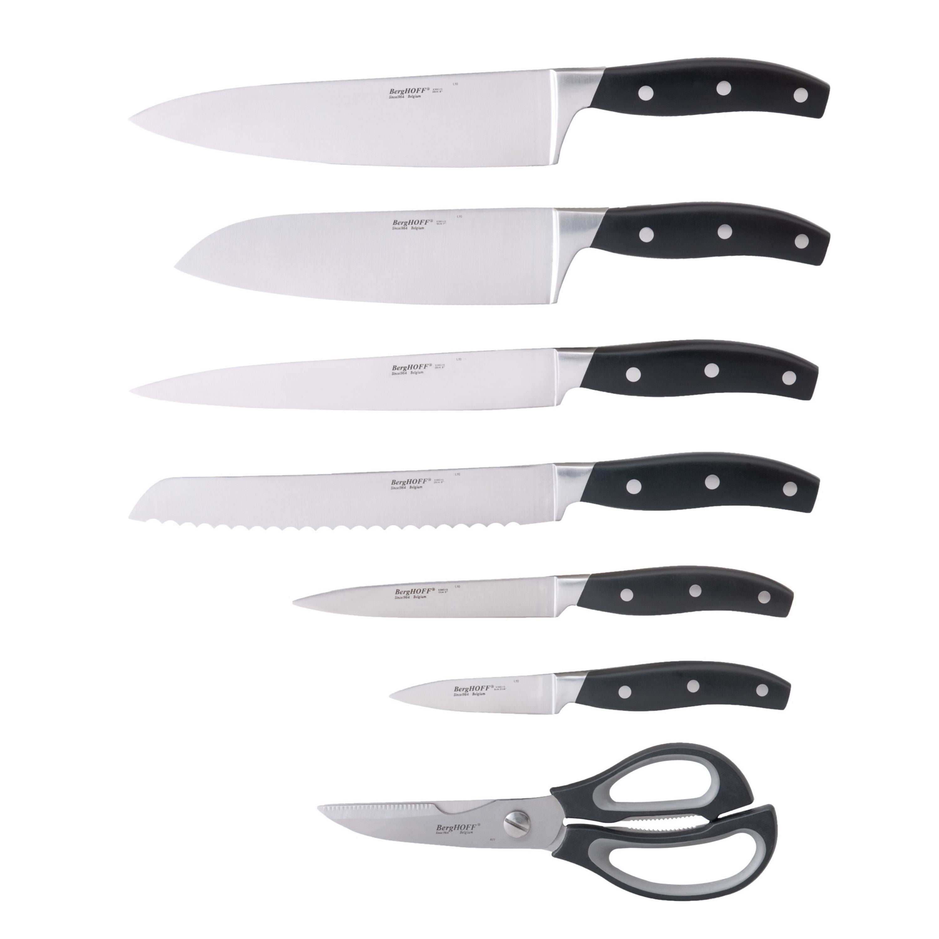 BergHOFF Forged 9-Piece Stainless Steel Knife Block Set with 3-in-1 Sharpener - Premium Kitchen Cutlery for Cooking, Slicing & Food Prep - Perfect for Home Chefs & Culinary Enthusiasts