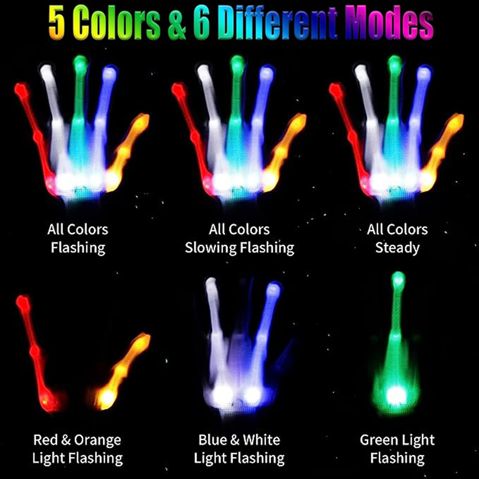 LED Glow Gloves for Kids Ages 3-8 - Light Up Party Toys for Boys & Girls - Fun Halloween, Christmas, Easter & Birthday Gifts - Small Size for Safe Play at Night Parties, Raves & Concerts