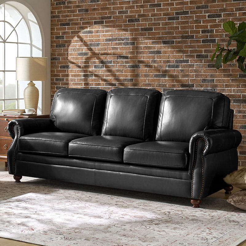 Premium Iliana Genuine Leather Sofa with Elegant Rolled Arms - Luxurious Living Room Furniture for Home & Office Decor