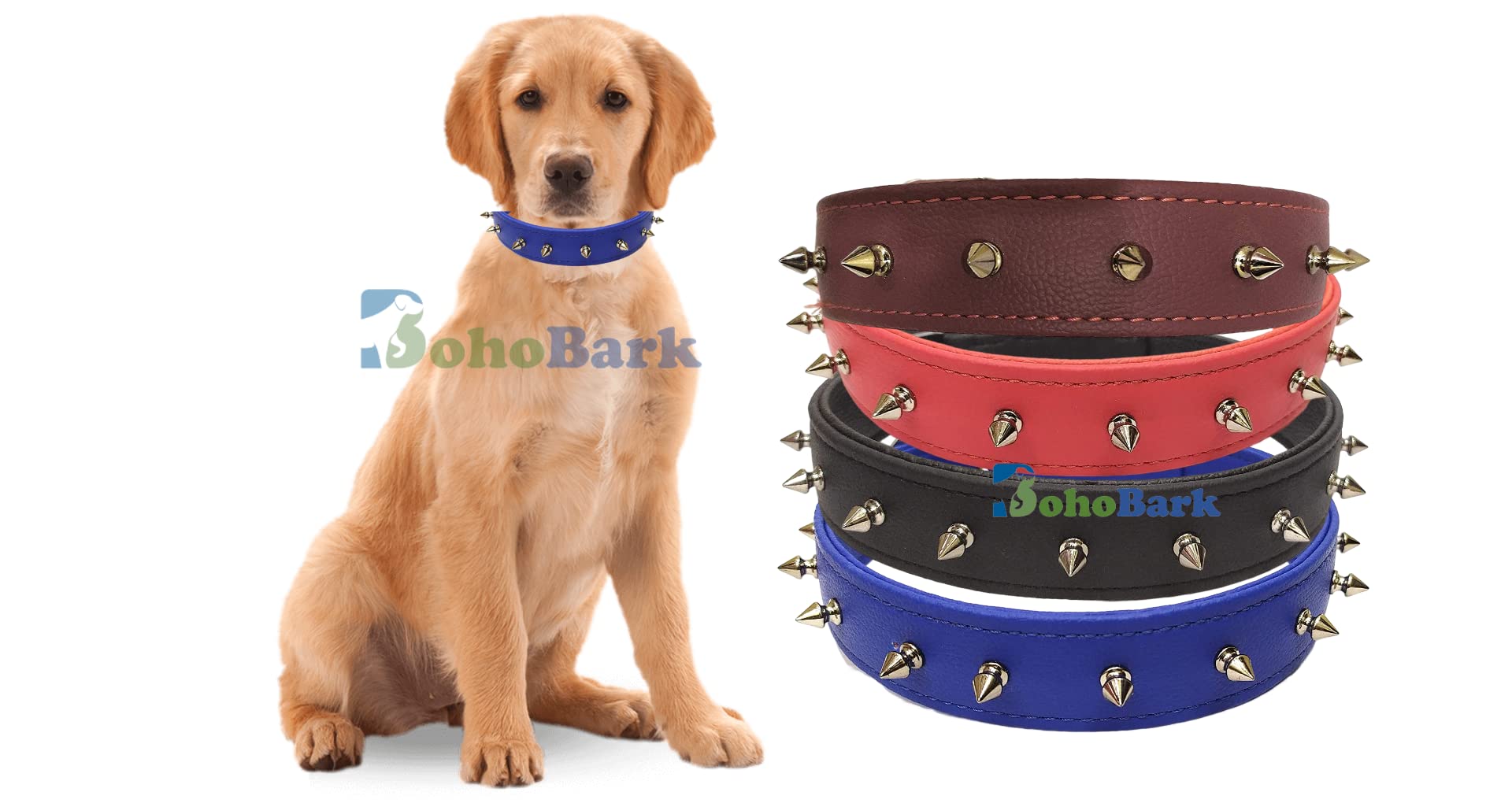 Boho Style Genuine Leather Dog Collar with Single Spike - Medium Size, Brown - Perfect for Training, Walking & Fashionable Pet Accessories