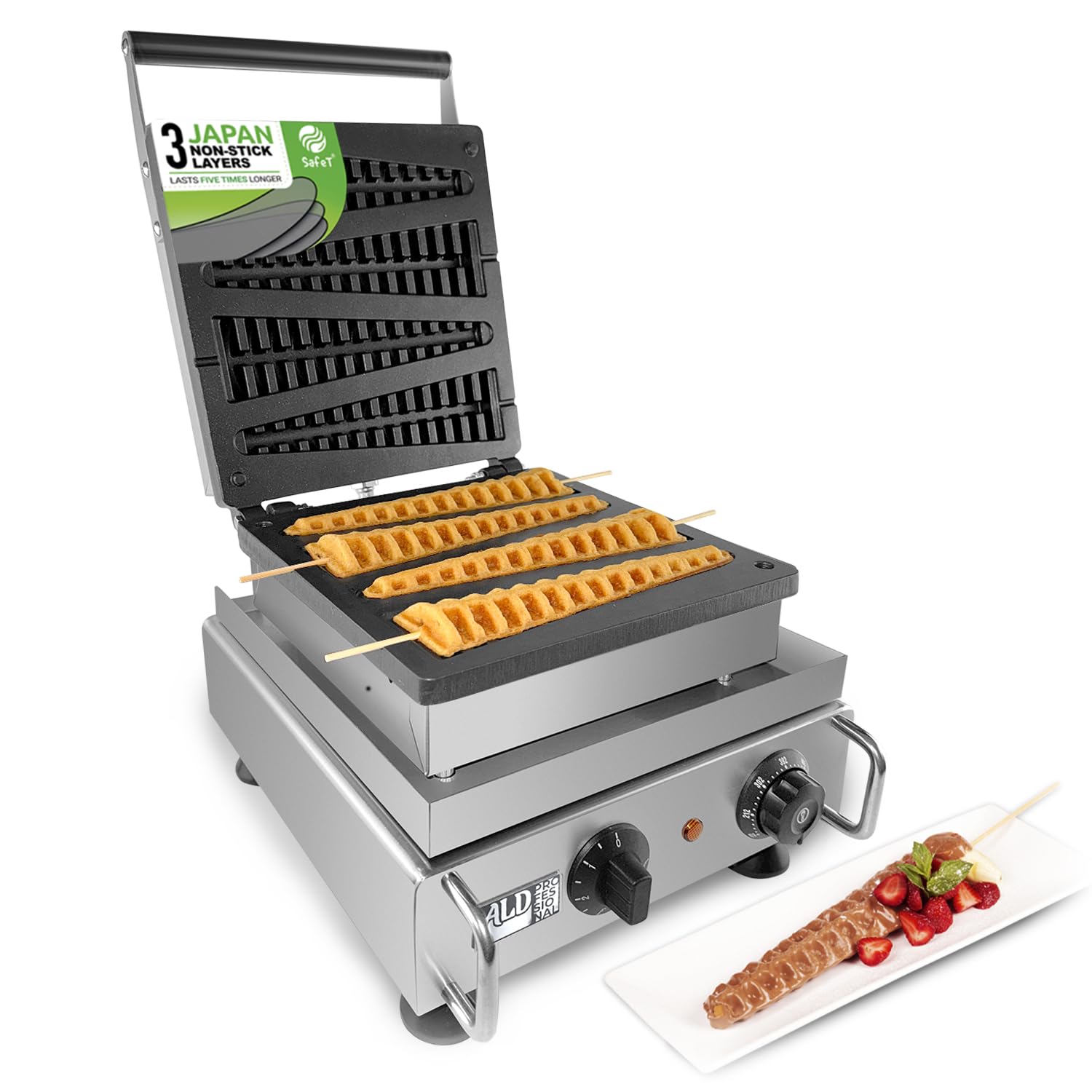 ALDKitchen Waffle Stick Maker - 4 Big Non-Stick Plates, 110V Electric Waffle Maker for Homemade Belgian Waffles on Sticks - Perfect for Breakfast, Snacks, Parties & Kids Lunch Box Treats