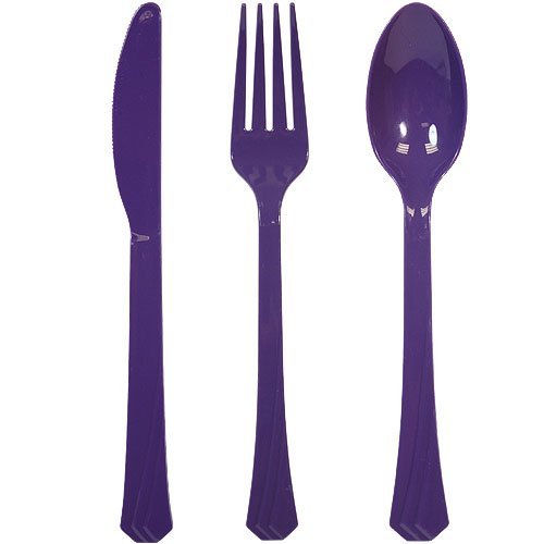 Tiger Chef Heavy Duty Plastic Cutlery Set - 576-Piece Colored Plastic Silverware (192 Forks, 192 Teaspoons, 192 Knives) - Purple Disposable Utensils for Parties, Picnics, Catering & Outdoor Events