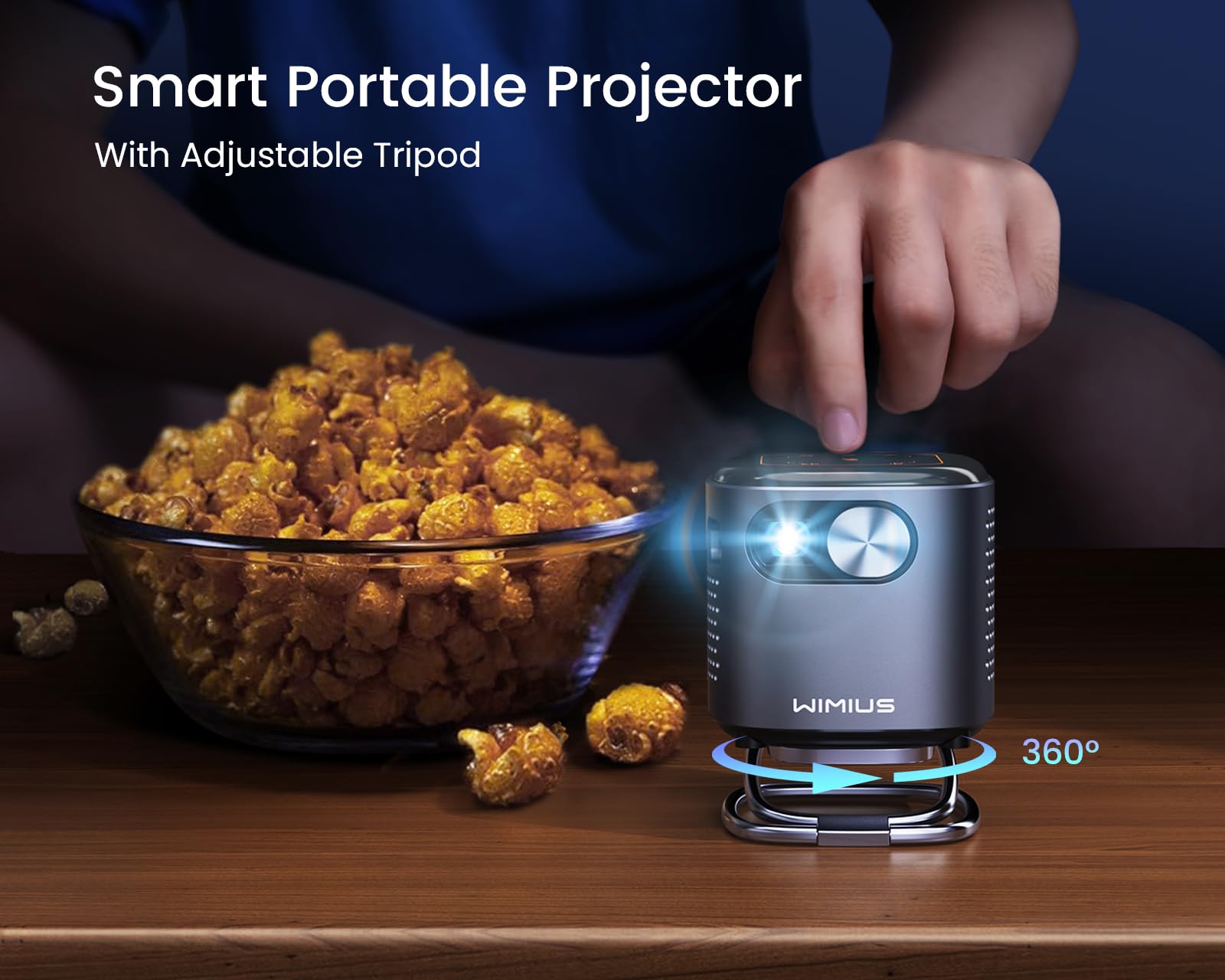 Ultra Short Throw Mini Projector with Android 11.0 - 550ANSI Smart DLP Portable Projector | Auto Keystone, WiFi6 & Bluetooth | Home Theater, Outdoor Camping, Travel Entertainment | Includes Stand