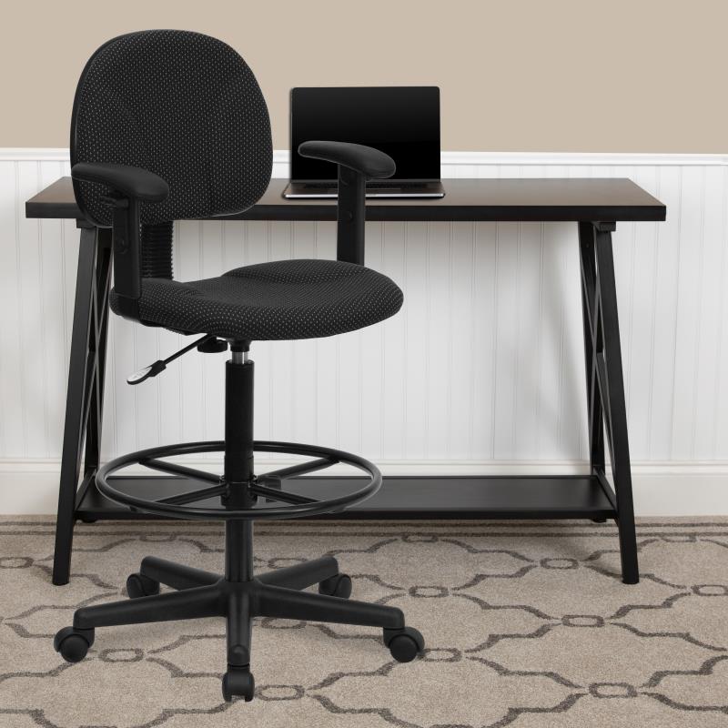 FLASH Patterned Fabric Drafting Chair BT 659 - Adjustable Height Office Chair for Artists, Architects & Designers - Ergonomic Stool for Drafting Table, Studio & Workspace
