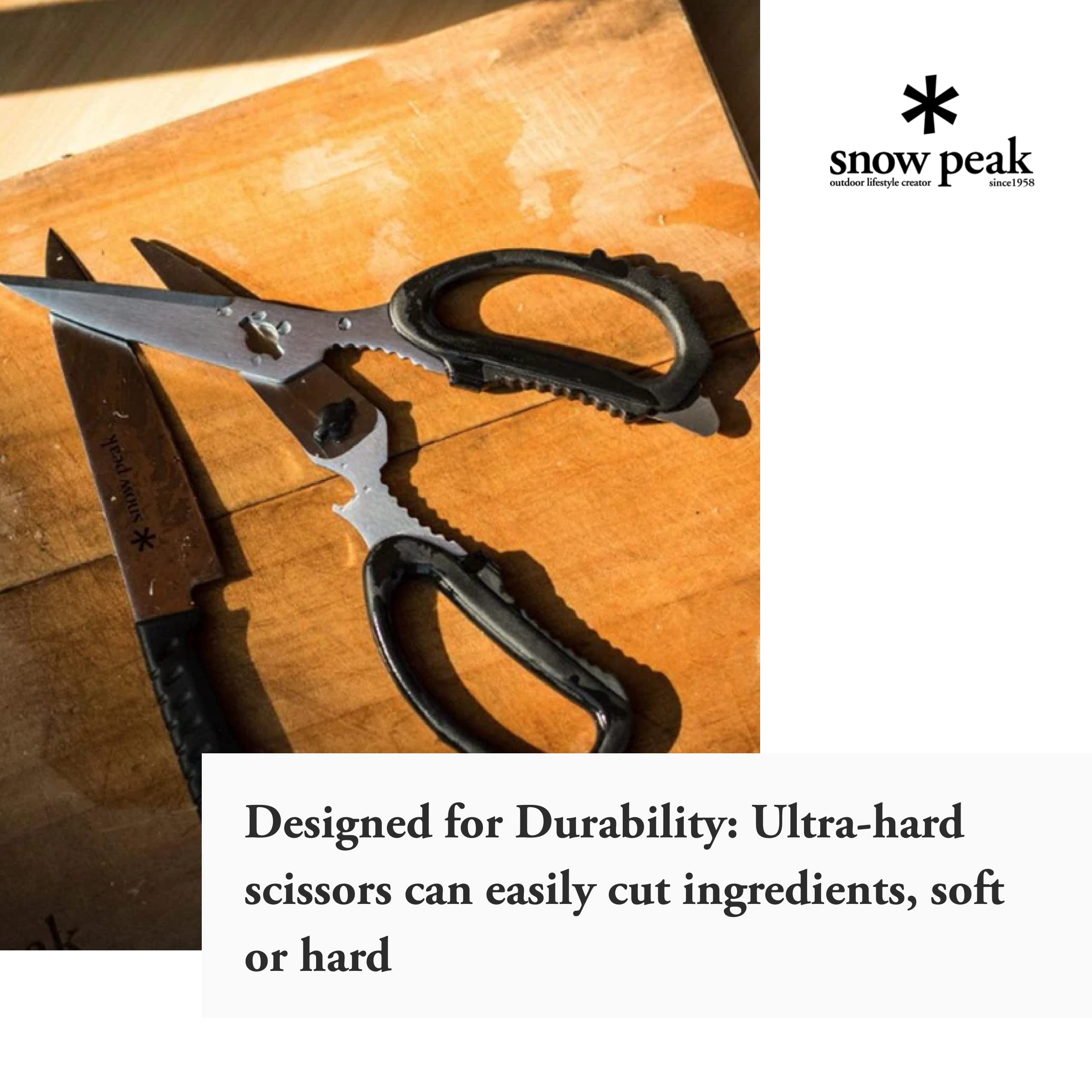 Snow Peak Premium Kitchen Scissors Set with Garlic Press, Bottle Opener, Meat Tenderizer & Nut Cracker - Multi-Purpose Cooking Shears for Garlic, Nuts, Bottles & Meat Preparation - Perfect for Home Chefs & Camping Kitchens