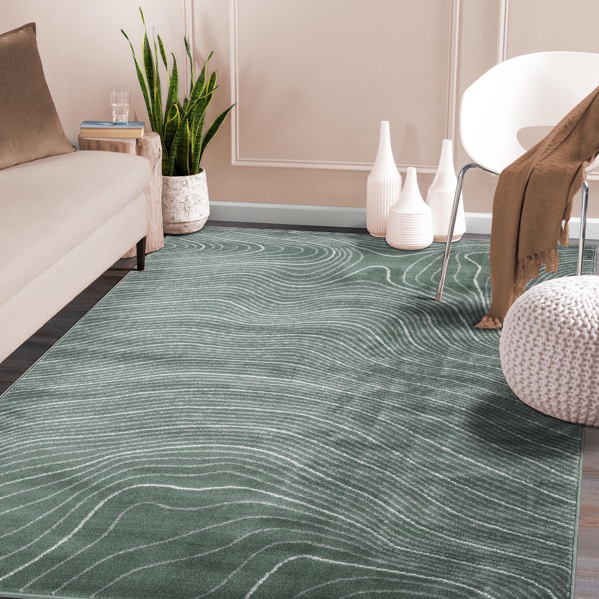 Veer Modern Abstract Wood Grain Indoor Area Rug or Runner - Soft Non-Slip Living Room Carpet for Bedroom, Hallway & Home Decor
