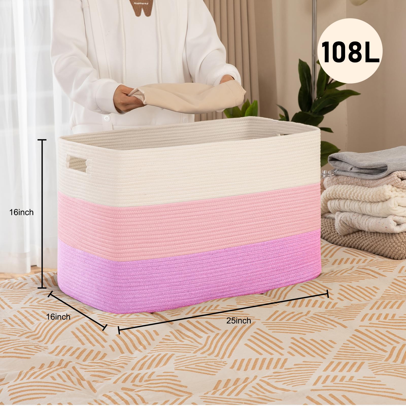 OIAHOMY 108L Super Large Woven Storage Basket with Handle, 25