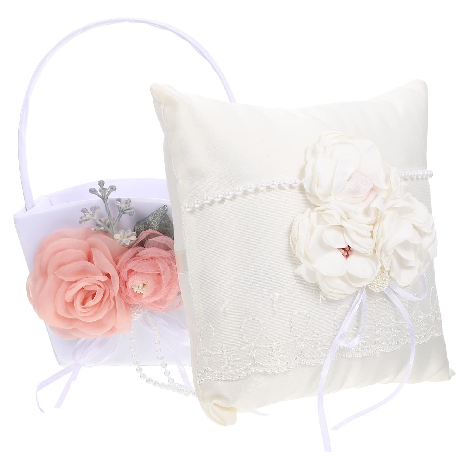 2-Pack White Woven Flower Pillow Baskets - Elegant Wedding Ceremony Decor for Ring Bearer, Floral Arrangements & Aisle Decorations - Perfect for Boho, Rustic & Vintage Weddings
