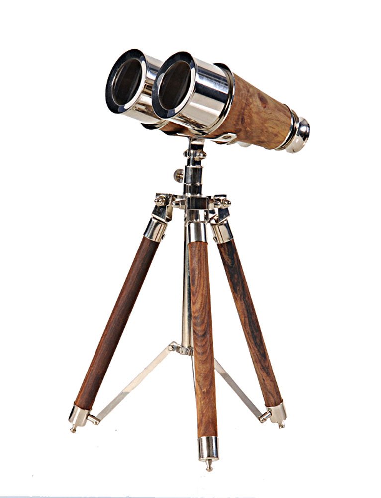 Antique Brass Binoculars on Stand - 6X Magnification Vintage Telescope for History Buffs & Collectors - 7