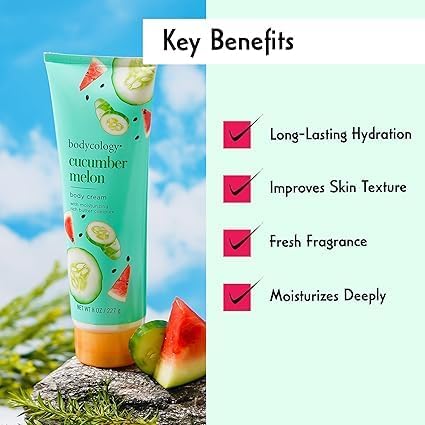 Cucumber Melon Body Cream for Women - 8 oz Hydrating Moisturizer | Perfect for Dry Skin Care & Daily Use
