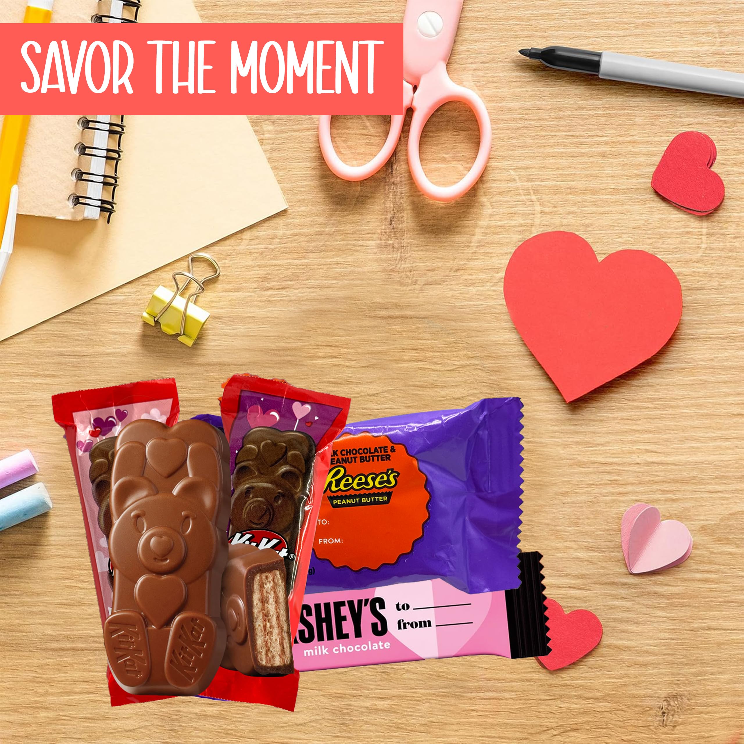 Valentine's Day Candy Assortment - 50 Pc HERSHEY's Snack Size Mix with Milk Chocolate Bars, REESE's Peanut Butter Cups, Bear Shaped Wafers & Twizzlers - Perfect for Classroom Exchanges, Party Favors & Gift Bags