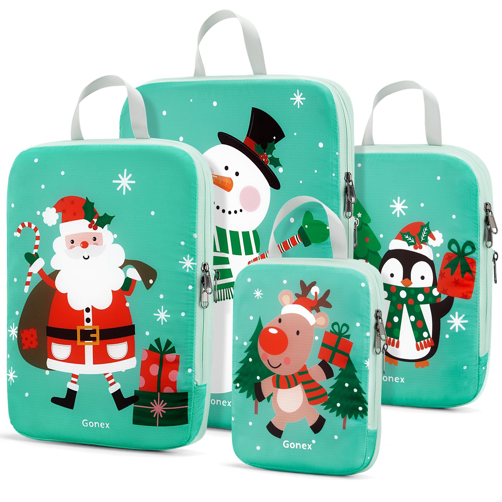 Gonex 4-Piece Expandable Compression Packing Cubes Set - Christmas Pattern Travel Luggage Organizers for Suitcases & Carry-On Bags | Perfect for Vacation, Business Trips & Weekend Getaways