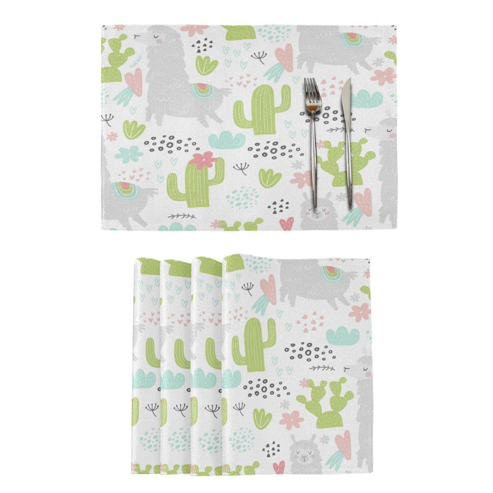 Stylish Llama Cactus Placemats Set of 4 - Washable & Heat-Resistant 12x18 Inch Alpaca Plant Table Mats for Kitchen & Dining Decor | Perfect for Family Dinners, Parties, and Home Decor