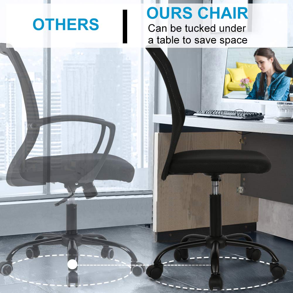 Ergonomic Mesh Office Chair - Adjustable Height Mid Back Computer Desk Chair for Home, Student & Small Office - Modern No Armrest Rolling Swivel Task Chair (Black) - Perfect for Remote Work, Online Classes & Long Study Sessions