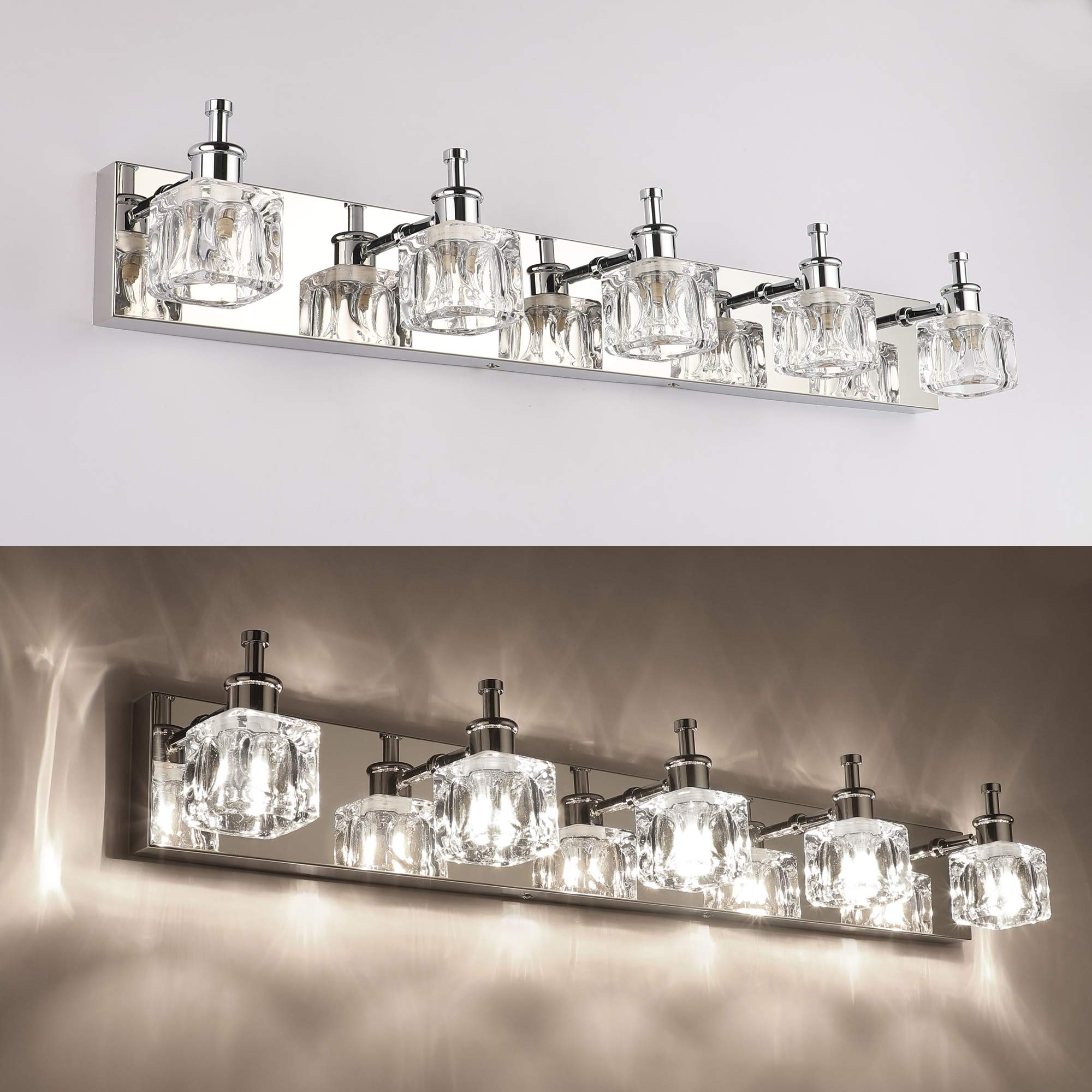 Modern Bathroom Vanity Light Fixtures - 5-Light LED Wall Sconce with Chrome Finish for Mirror Lighting (Bulbs Not Included) - Perfect for Bathroom, Powder Room, and Dressing Area Illumination