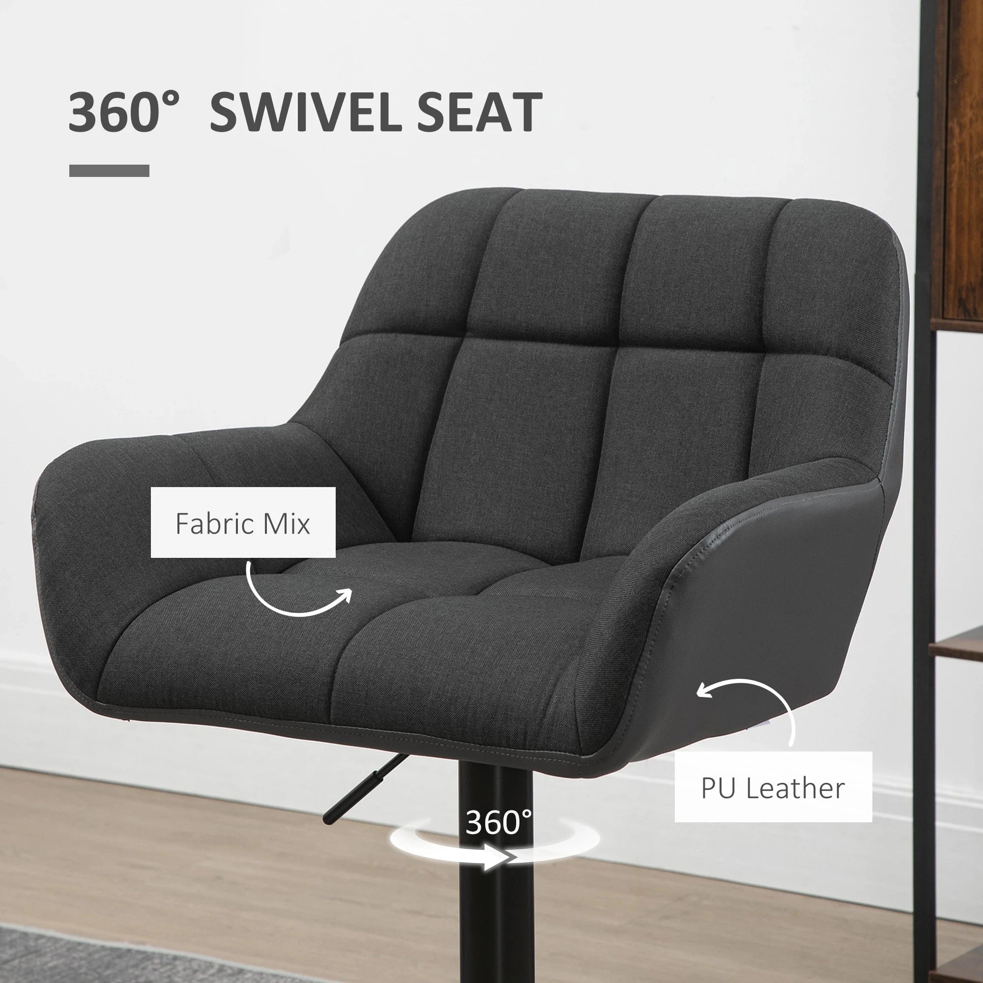 Swivel Adjustable Bar Stools (Set of 2) - Faux Leather & Linen Touch Fabric - 5 Color Options - Perfect for Kitchen Islands, Home Bars & Dining Areas
