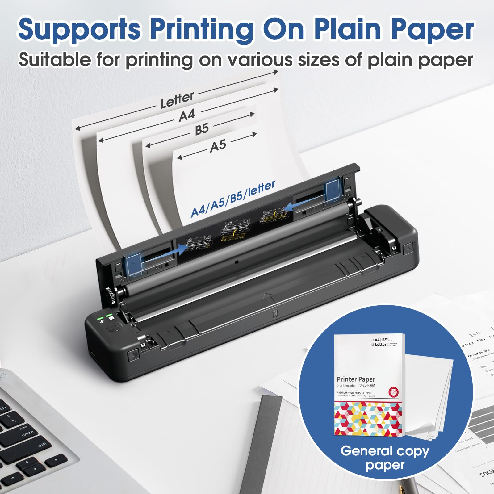 Odaro Portable Wireless Bluetooth Thermal Printer - 300 DPI Mobile & Computer Thermal Transfer Printer for Receipts, Labels, Tickets | Home Office, Retail Store, Small Business Use (Black)