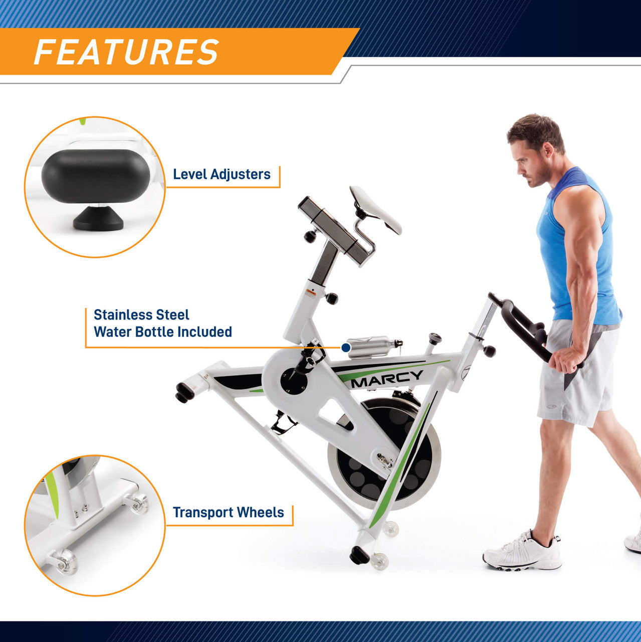 Marcy Deluxe Club Revolution Cycle Exercise Bike - Indoor Cycling Bike for Home Gym, Cardio Workout & Fitness Training | NSP 122 - Perfect for Home Workouts, Spin Classes & Weight Loss