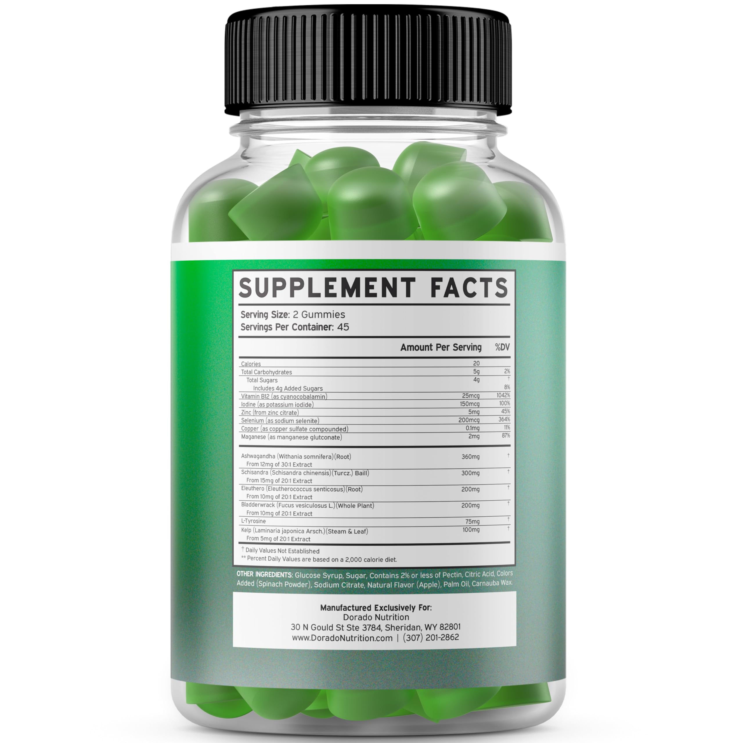 Thyroid Support Gummies for Women & Men - 90 Count with Ashwagandha, Iodine, Bladderwrack, Kelp & Schisandra - Vegan, Non-GMO, Gluten-Free Apple Flavor Supplement - Boost Energy & Metabolism - Perfect for Daily Wellness Routine & Thyroid Health Maintenance