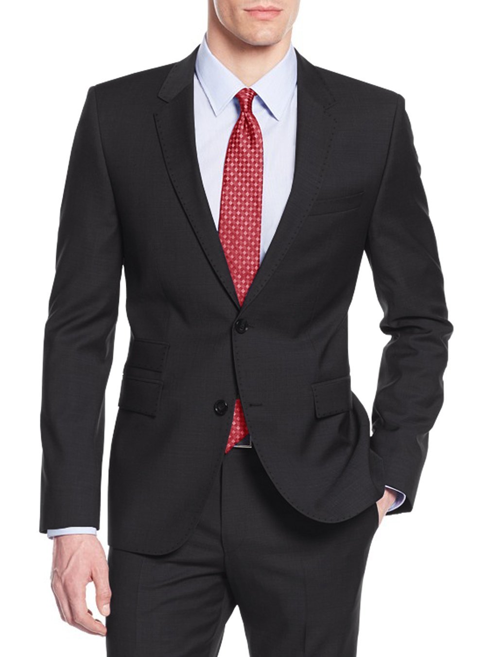 Nicoletti Men's Two-Button Modern Fit Suit Jacket with Working Buttonholes | 2-Piece Business Suit for Office, Wedding & Formal Events