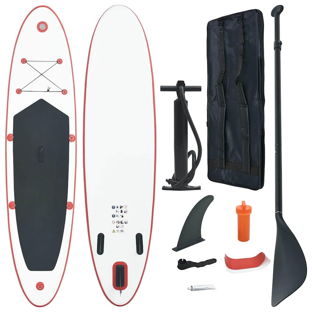 Inflatable Stand Up Paddle Board Set - 13.8ft SUP Surfboard with Paddle & Pump (Red/White) for Lakes, Rivers & Ocean Recreation